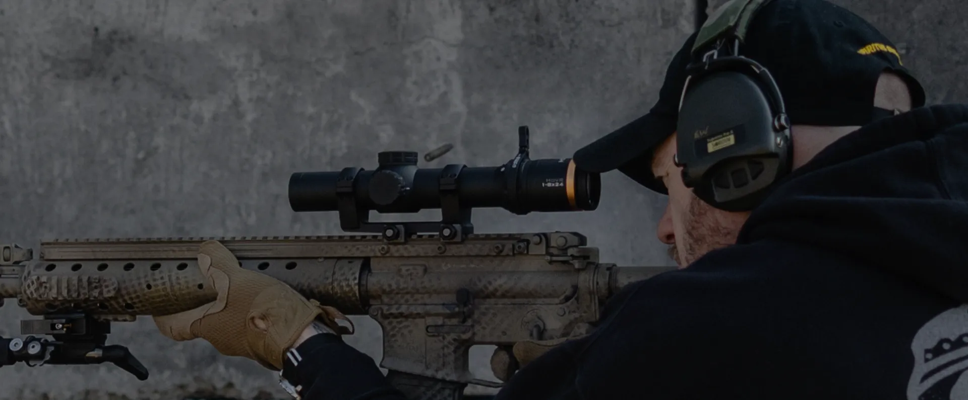 Shooter using a rifle equipped with the TREMOR7 LPVO reticle