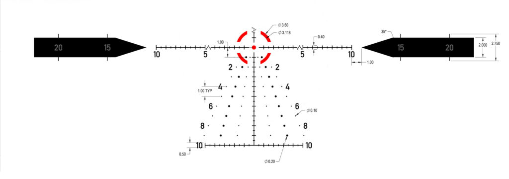 Labeled TREMOR7™ reticle dimensions diagram